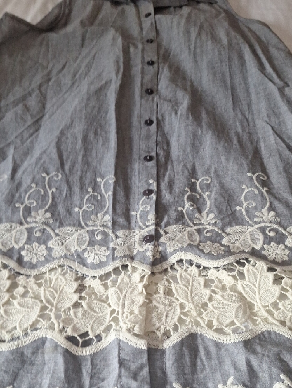 Button-Front Sleeveless Dress ,Lace Hem Pockets - Gray - Picture 8 of 15
